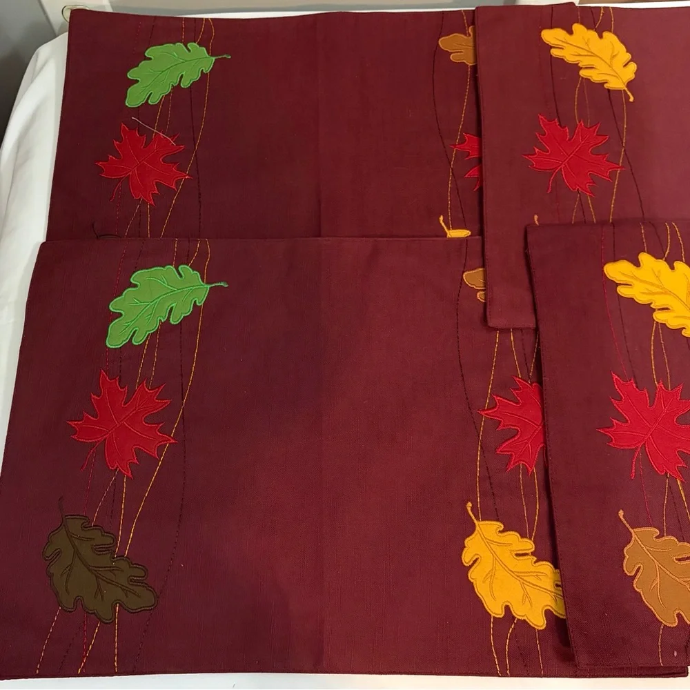 Aman Autumn Leaf Embroidered Table Linens Heavy Placemats